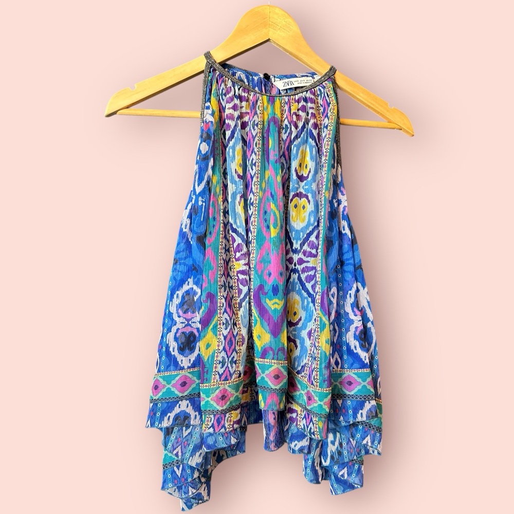 Zara Multicolor Boho Ikat Print Sleeveless Blouse – Size S